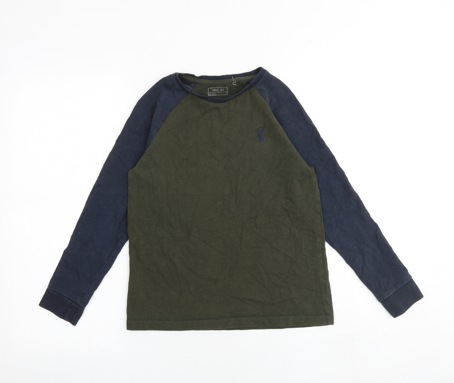 NEXT Boys Green Colourblock 100% Cotton Basic T-Shirt Size 10 Years Round Neck Pullover