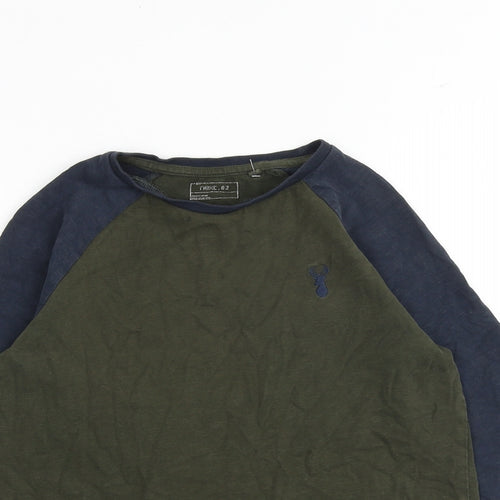 NEXT Boys Green Colourblock 100% Cotton Basic T-Shirt Size 10 Years Round Neck Pullover