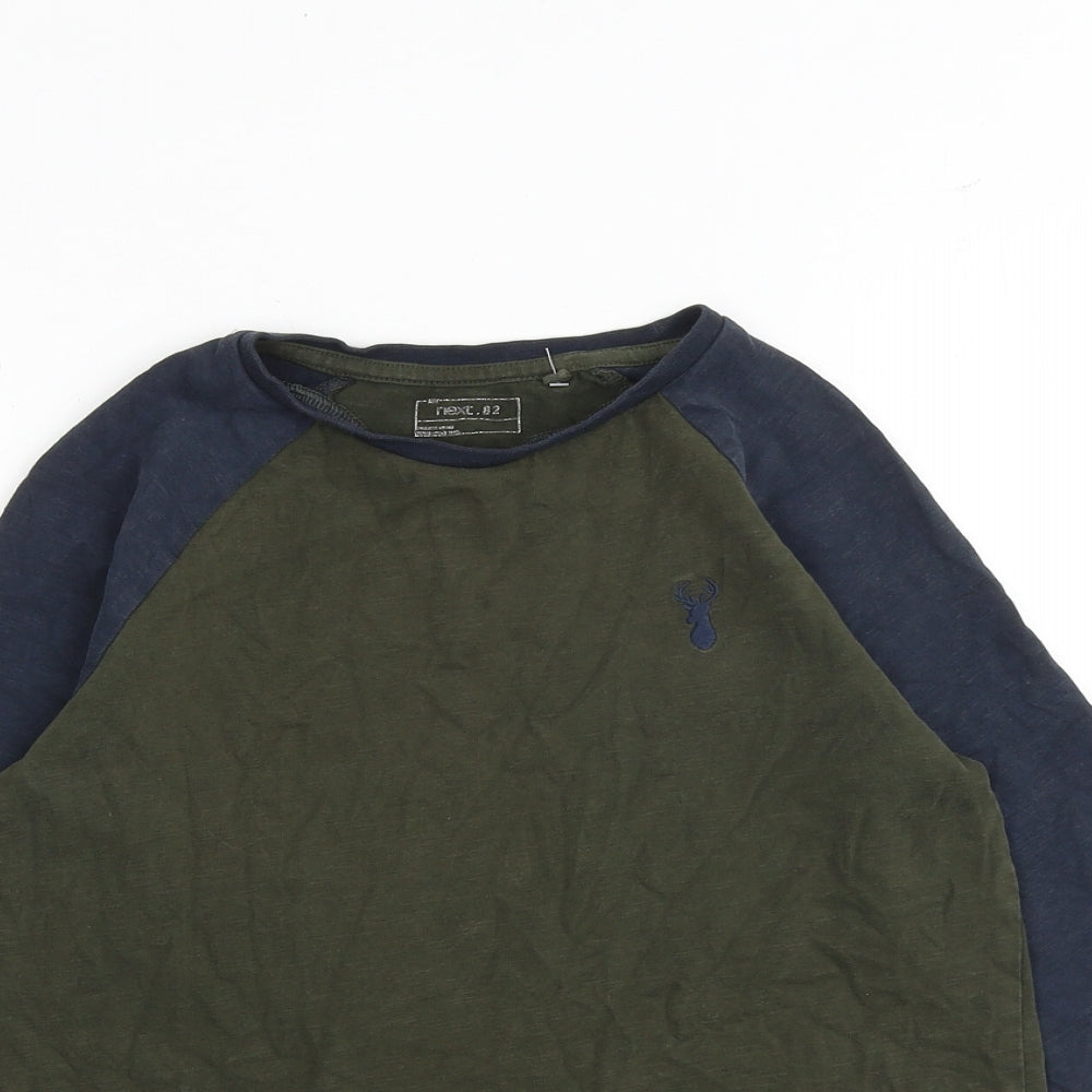 NEXT Boys Green Colourblock 100% Cotton Basic T-Shirt Size 10 Years Round Neck Pullover