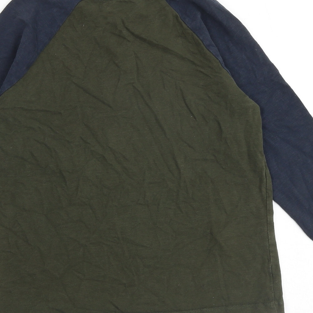 NEXT Boys Green Colourblock 100% Cotton Basic T-Shirt Size 10 Years Round Neck Pullover