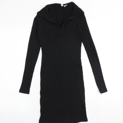 H&M Womens Black Cotton Jumper Dress Size XS Collared Pullover
