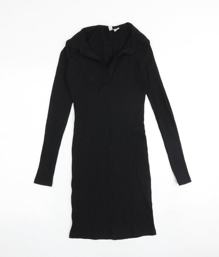 H&M Womens Black Cotton Jumper Dress Size XS Collared Pullover
