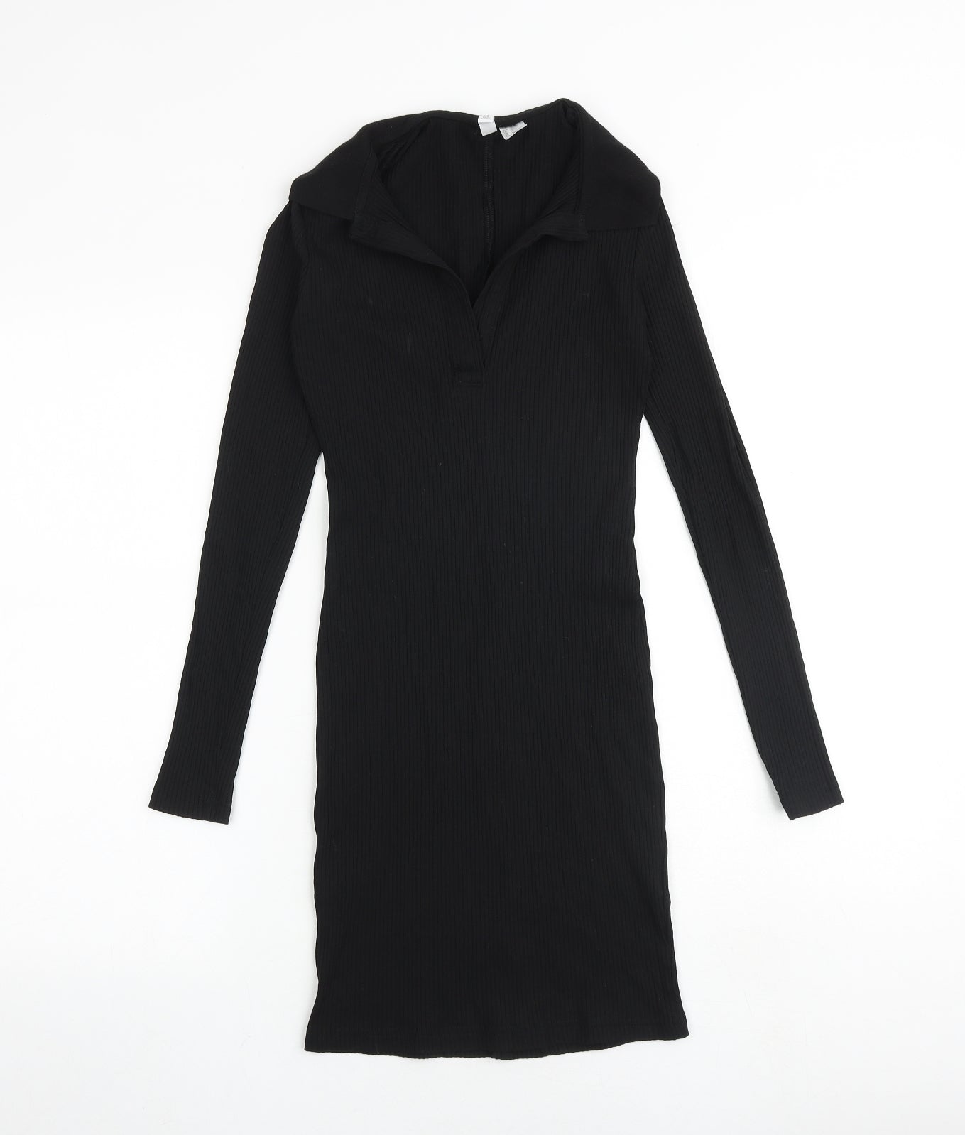 H&M Womens Black Cotton Jumper Dress Size XS Collared Pullover