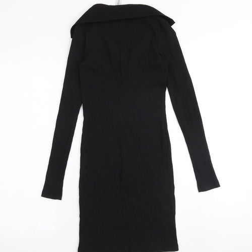 H&M Womens Black Cotton Jumper Dress Size XS Collared Pullover