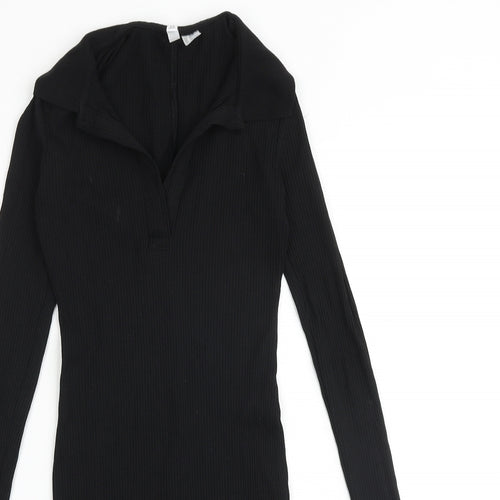 H&M Womens Black Cotton Jumper Dress Size XS Collared Pullover