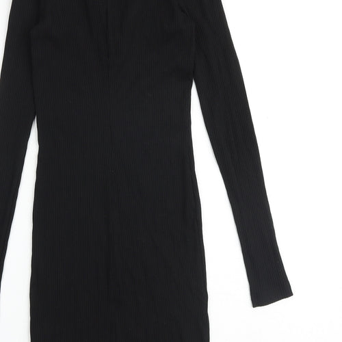 H&M Womens Black Cotton Jumper Dress Size XS Collared Pullover