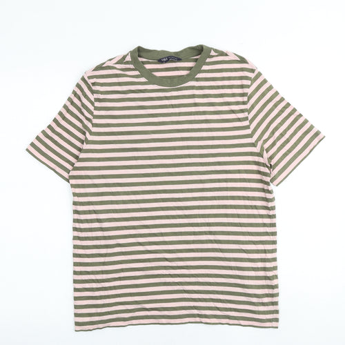 Marks and Spencer Womens Multicoloured Striped 100% Cotton Basic T-Shirt Size 12 Round Neck