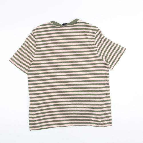 Marks and Spencer Womens Multicoloured Striped 100% Cotton Basic T-Shirt Size 12 Round Neck