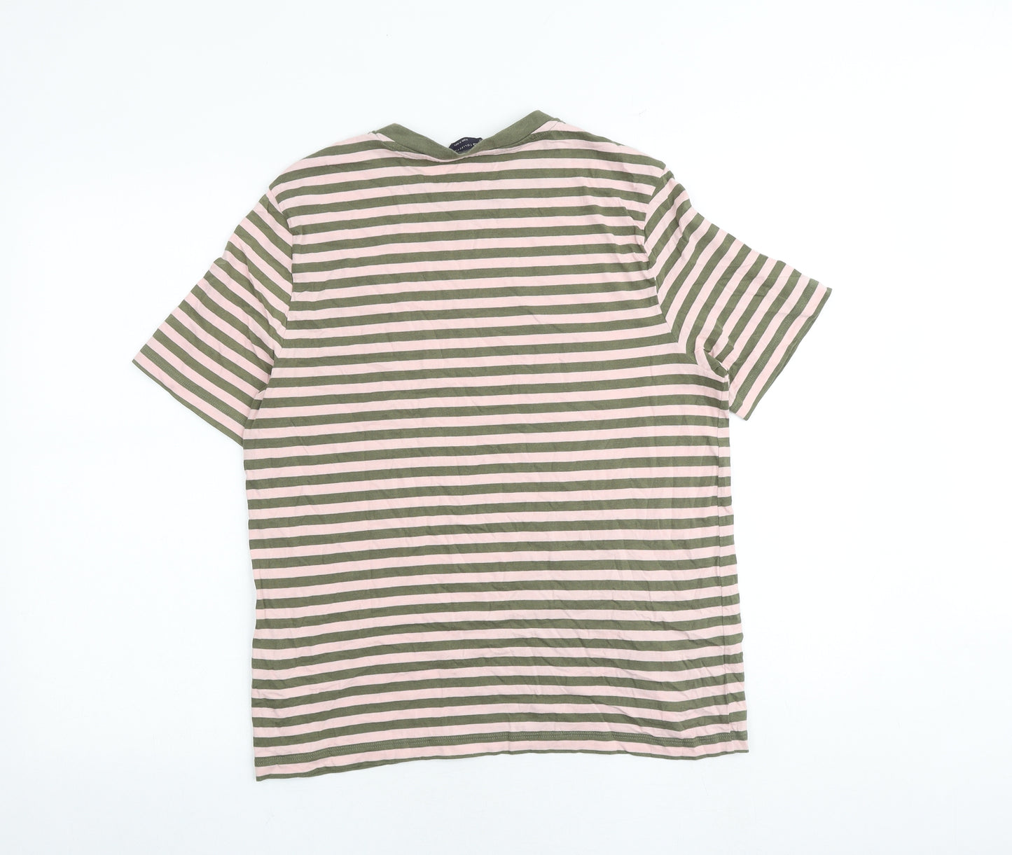 Marks and Spencer Womens Multicoloured Striped 100% Cotton Basic T-Shirt Size 12 Round Neck
