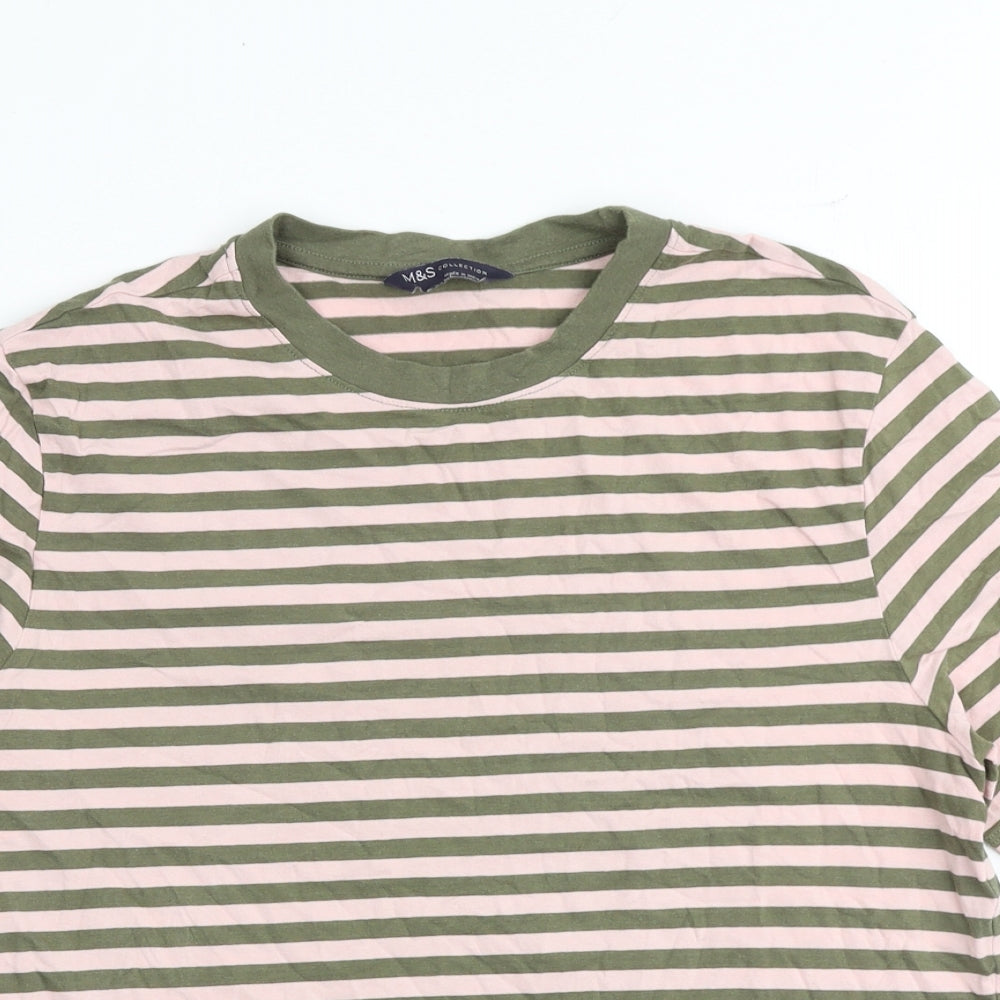 Marks and Spencer Womens Multicoloured Striped 100% Cotton Basic T-Shirt Size 12 Round Neck