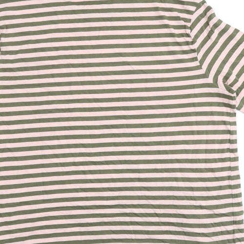 Marks and Spencer Womens Multicoloured Striped 100% Cotton Basic T-Shirt Size 12 Round Neck