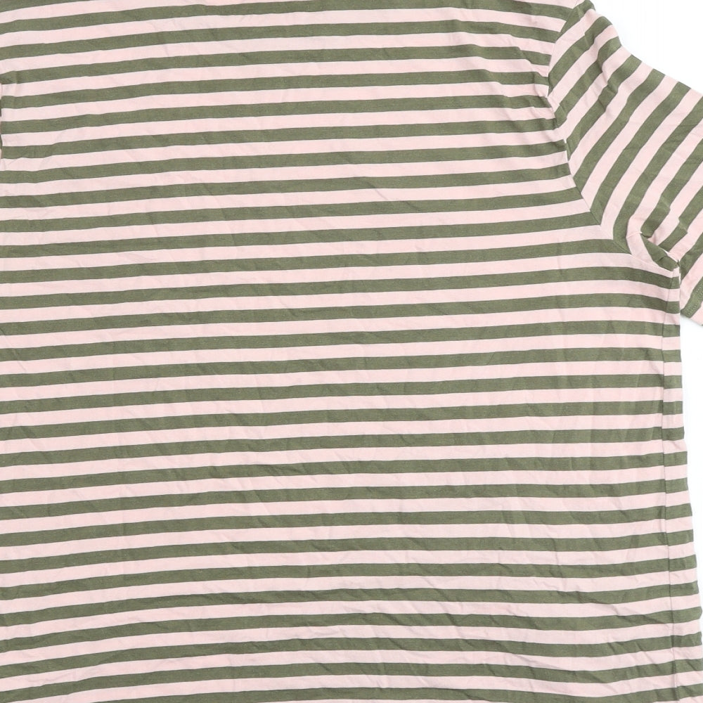 Marks and Spencer Womens Multicoloured Striped 100% Cotton Basic T-Shirt Size 12 Round Neck