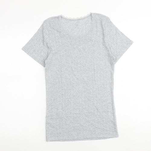 Marks and Spencer Womens Grey Polyester Basic T-Shirt Size 14 Round Neck - Lace Trim