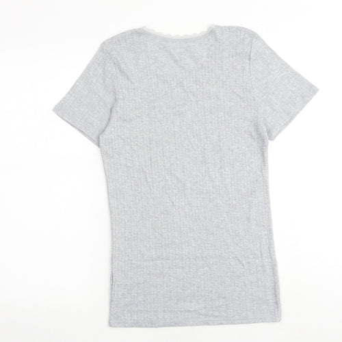 Marks and Spencer Womens Grey Polyester Basic T-Shirt Size 14 Round Neck - Lace Trim