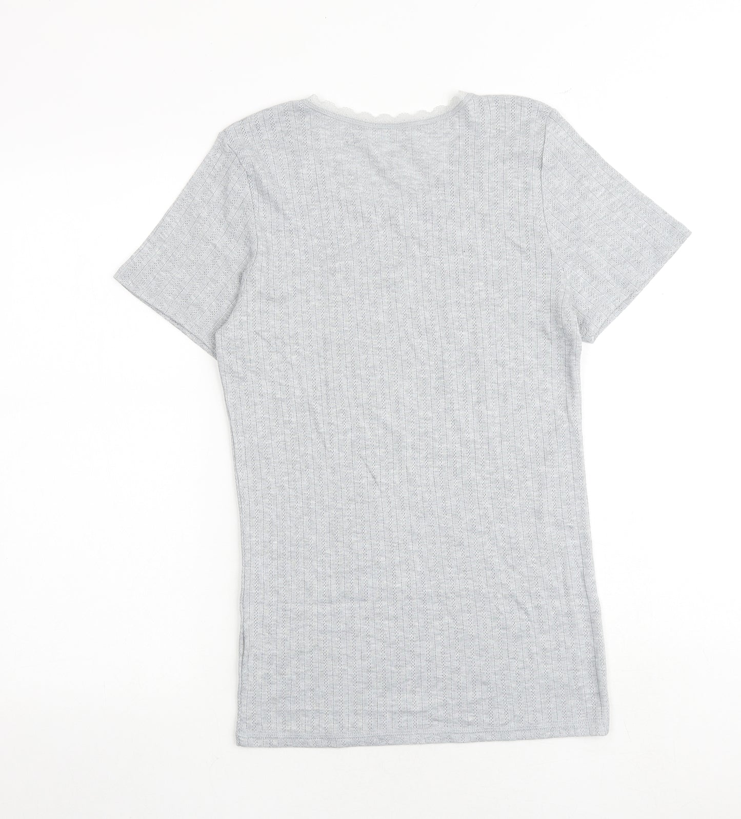 Marks and Spencer Womens Grey Polyester Basic T-Shirt Size 14 Round Neck - Lace Trim