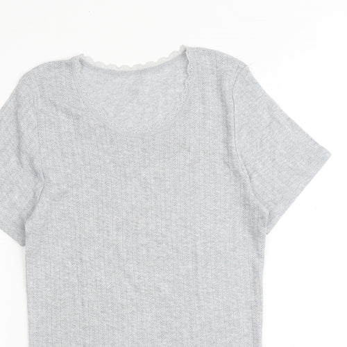 Marks and Spencer Womens Grey Polyester Basic T-Shirt Size 14 Round Neck - Lace Trim