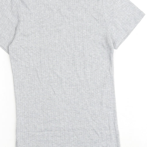 Marks and Spencer Womens Grey Polyester Basic T-Shirt Size 14 Round Neck - Lace Trim