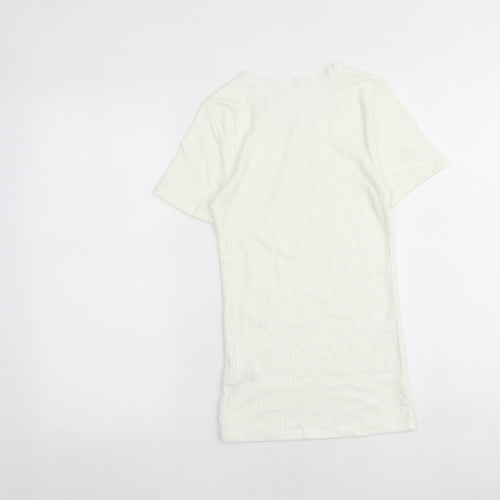 Marks and Spencer Womens Ivory Polyester Basic T-Shirt Size 8 Boat Neck - Lace Trim