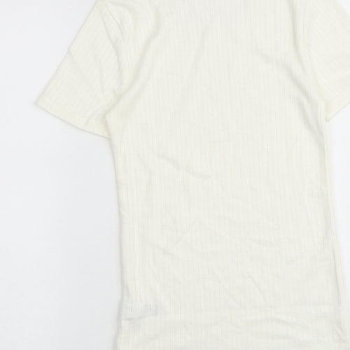 Marks and Spencer Womens Ivory Polyester Basic T-Shirt Size 8 Boat Neck - Lace Trim