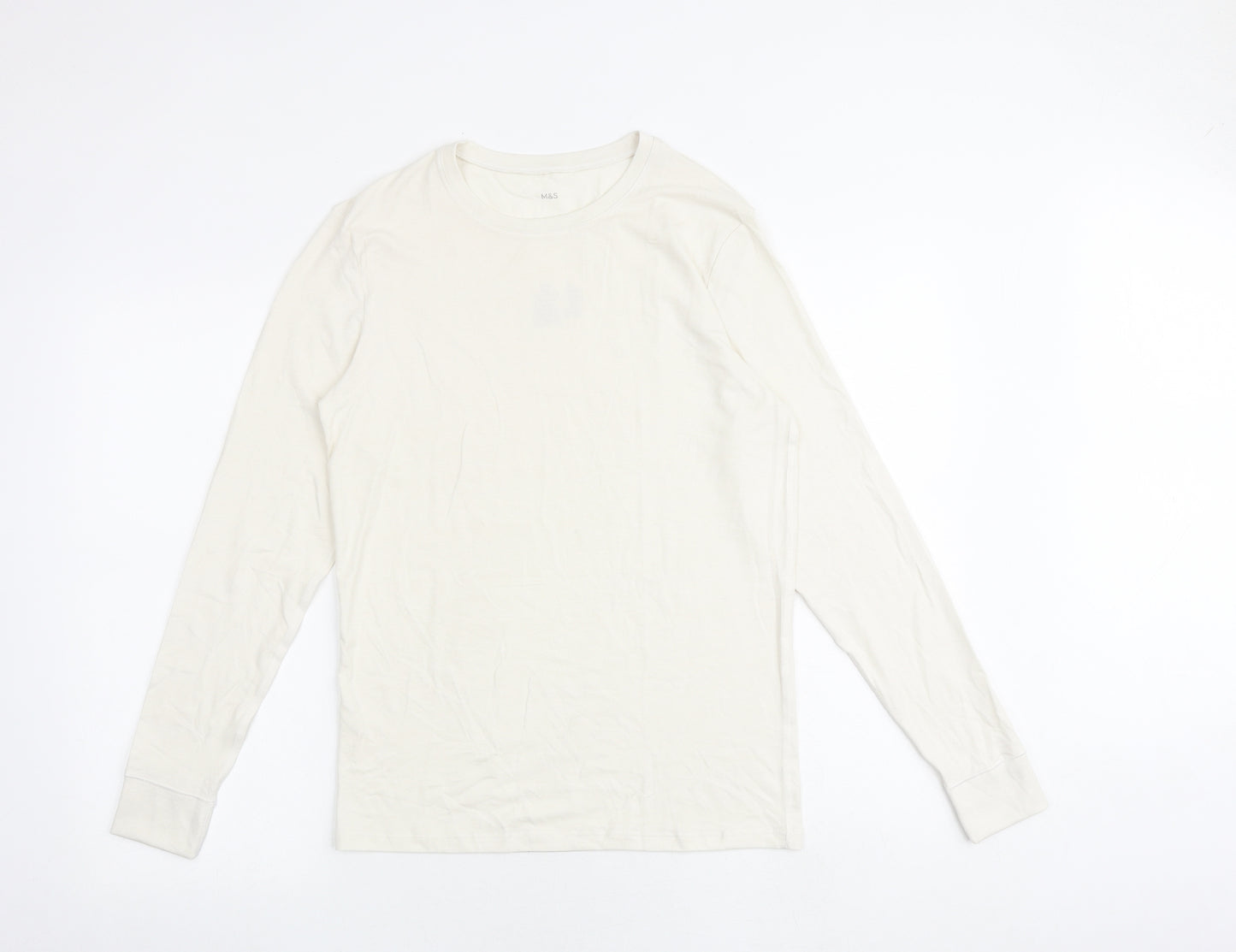 Marks and Spencer Mens Ivory Acrylic T-Shirt Size S Round Neck