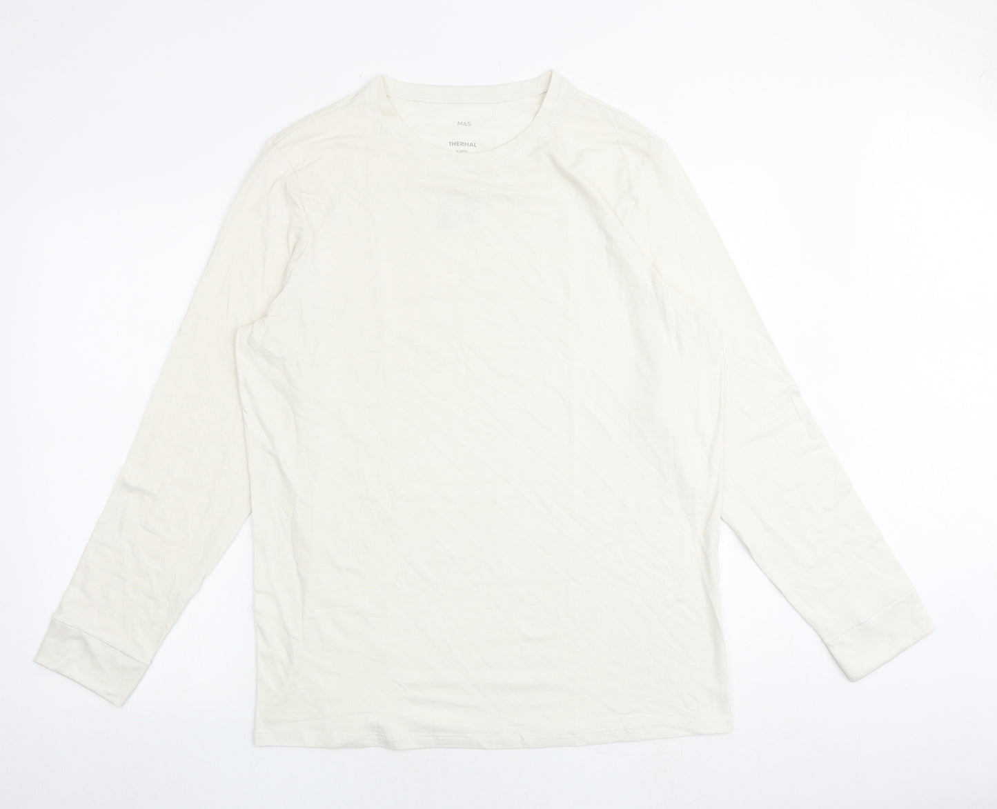 Marks and Spencer Mens Ivory Acrylic T-Shirt Size XL Round Neck - Thermal