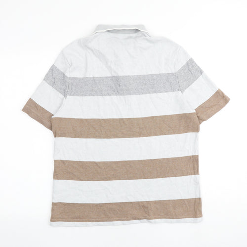 Marks and Spencer Mens Multicoloured Striped Cotton Polo Size M Collared Button