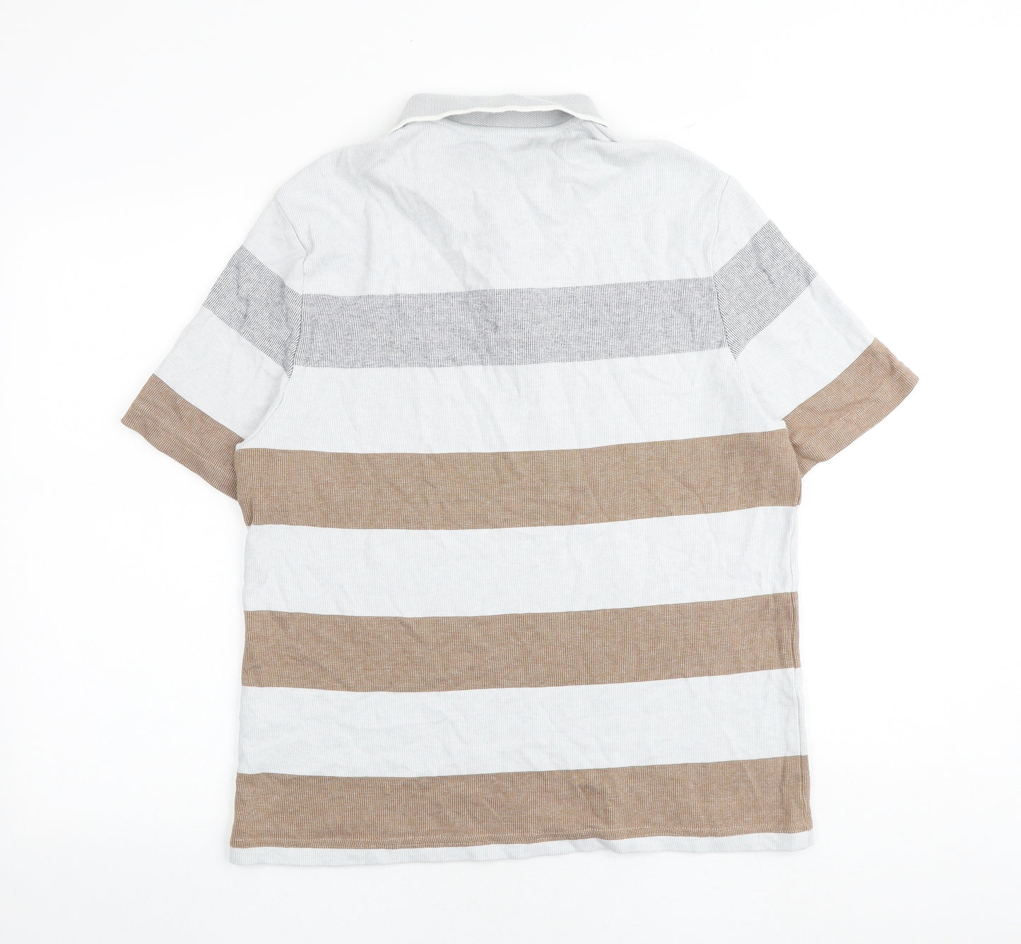 Marks and Spencer Mens Multicoloured Striped Cotton Polo Size M Collared Button