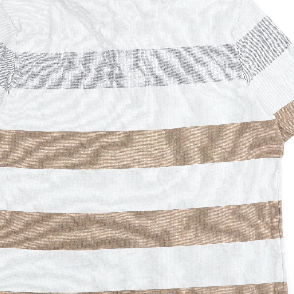 Marks and Spencer Mens Multicoloured Striped Cotton Polo Size M Collared Button