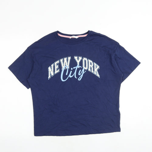 Marks and Spencer Girls Blue Cotton Pullover T-Shirt Size 12-13 Years Crew Neck Pullover - New York City