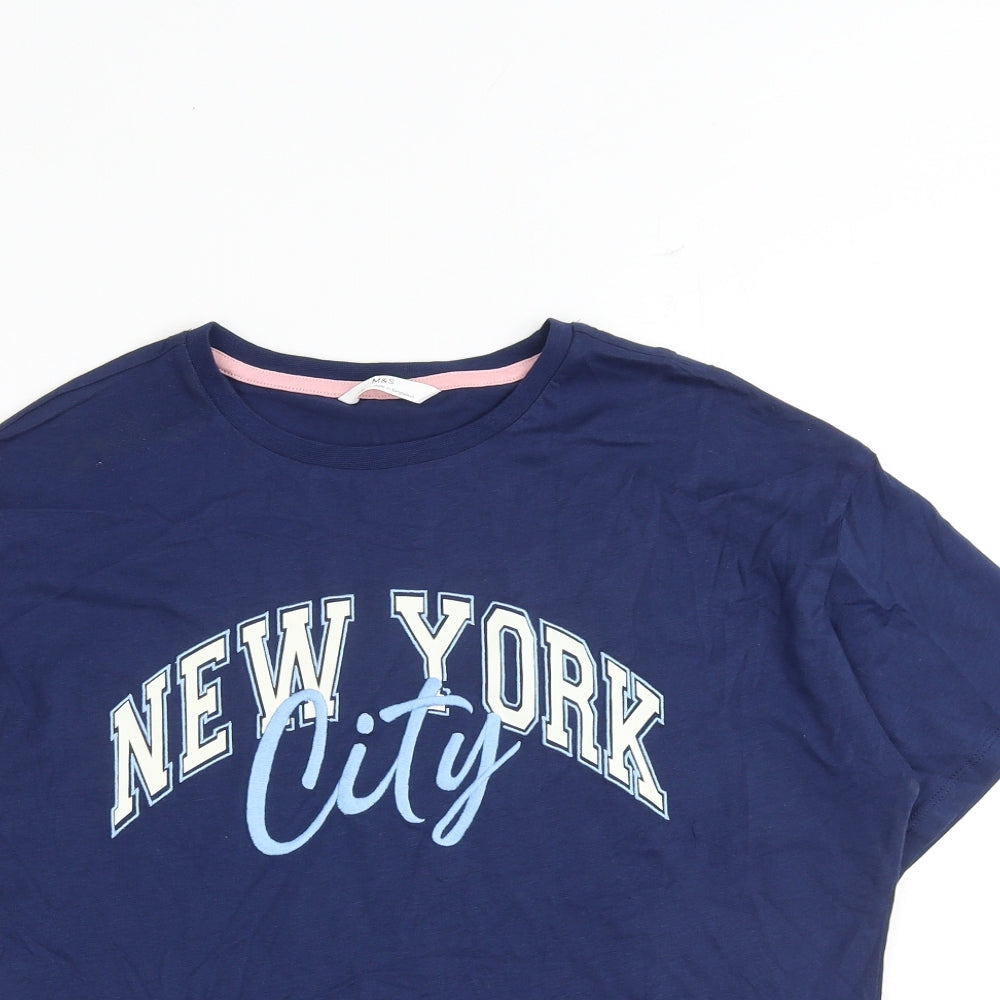 Marks and Spencer Girls Blue Cotton Pullover T-Shirt Size 12-13 Years Crew Neck Pullover - New York City