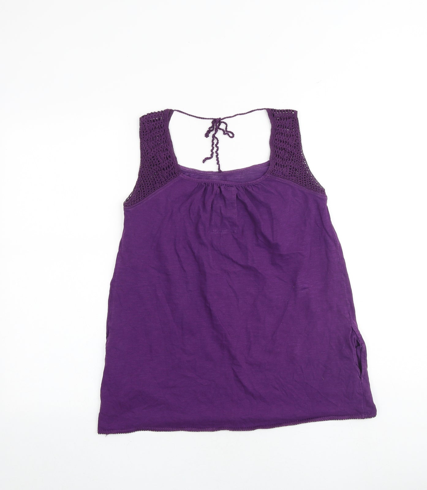 NEXT Womens Purple 100% Cotton Basic Tank Size 8 Square Neck - Crochet Detail