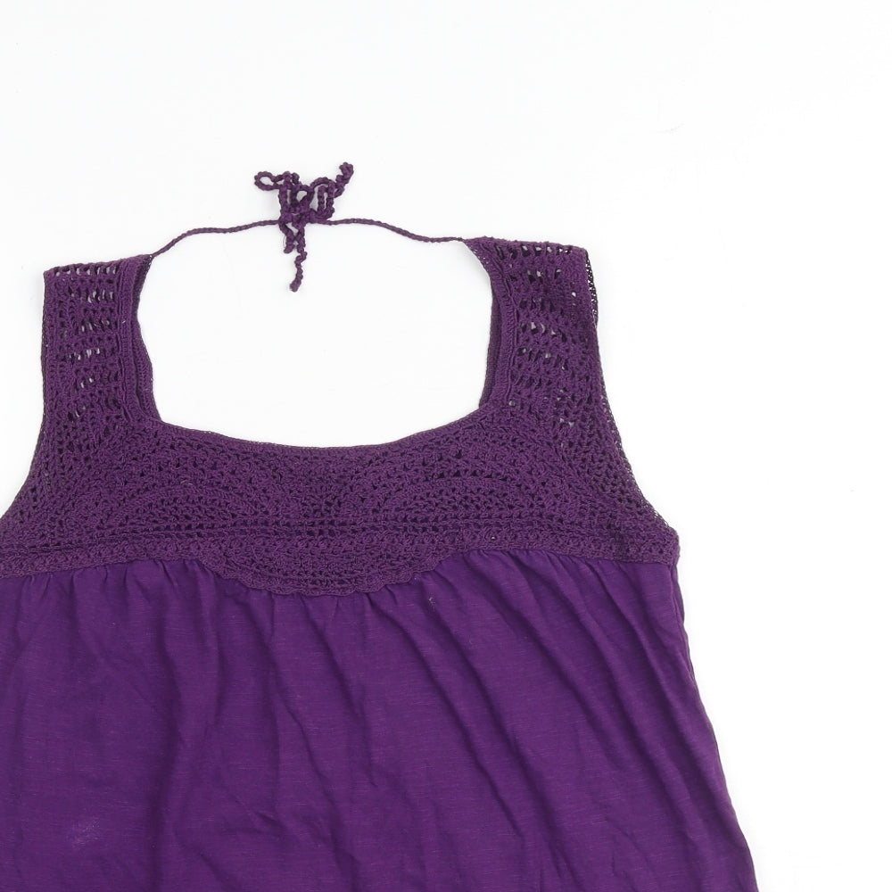 NEXT Womens Purple 100% Cotton Basic Tank Size 8 Square Neck - Crochet Detail
