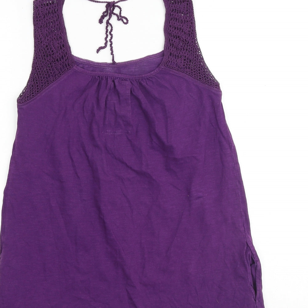 NEXT Womens Purple 100% Cotton Basic Tank Size 8 Square Neck - Crochet Detail