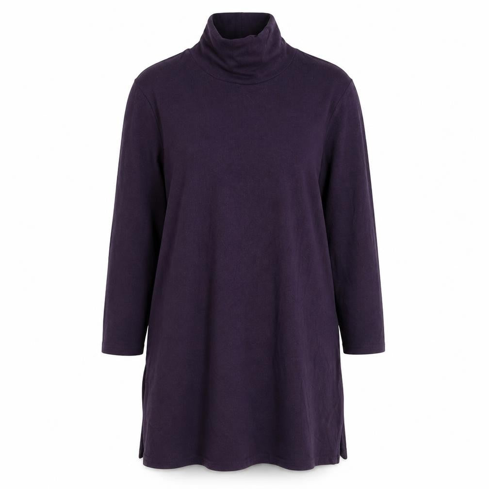 Front view of Marks & Spencer women’s purple roll neck polyester jumper, size UK 14, pullover