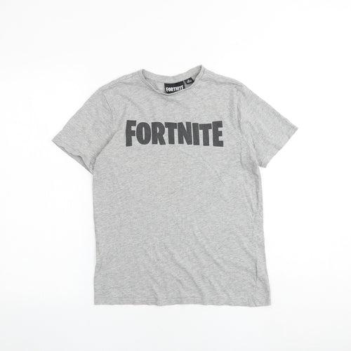 Fortnite Boys Grey 100% Cotton Basic T-Shirt Size M Round Neck Pullover