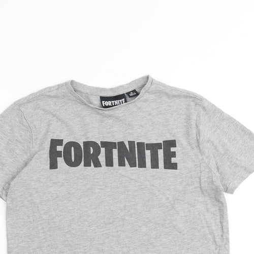 Fortnite Boys Grey 100% Cotton Basic T-Shirt Size M Round Neck Pullover
