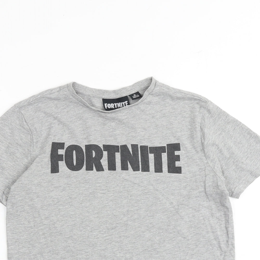 Fortnite Boys Grey 100% Cotton Basic T-Shirt Size M Round Neck Pullover