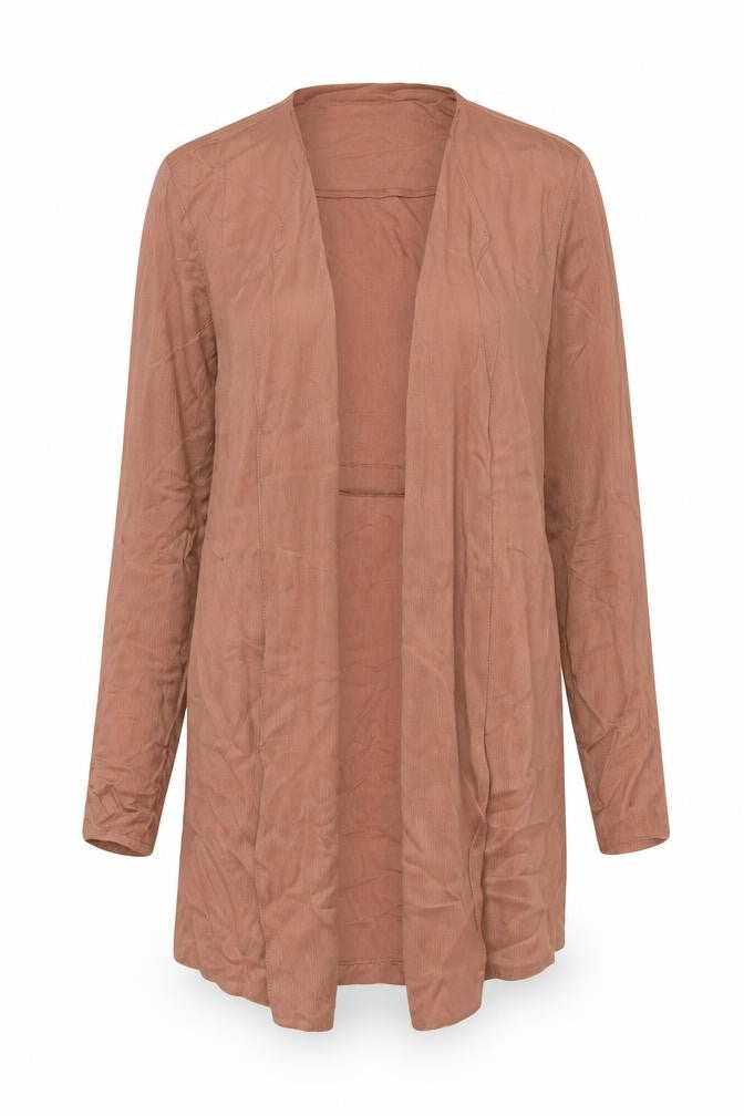 Front view of River Island women’s brown viscose kimono blouse, size UK 8, v-neck