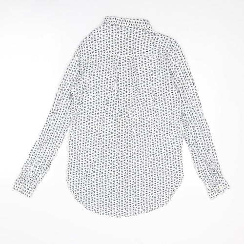 Warehouse Womens White Geometric Viscose Basic Button-Up Size 10 Collared