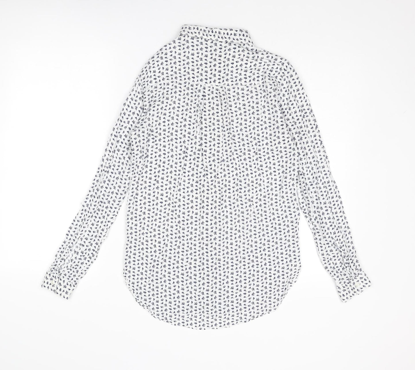 Warehouse Womens White Geometric Viscose Basic Button-Up Size 10 Collared