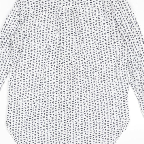 Warehouse Womens White Geometric Viscose Basic Button-Up Size 10 Collared