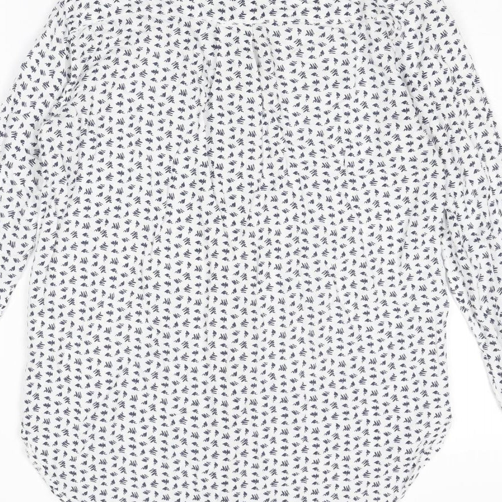 Warehouse Womens White Geometric Viscose Basic Button-Up Size 10 Collared