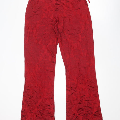 La Perla Womens Red Floral Cotton Trousers Size 14 Regular Zip - Tie Side Detail