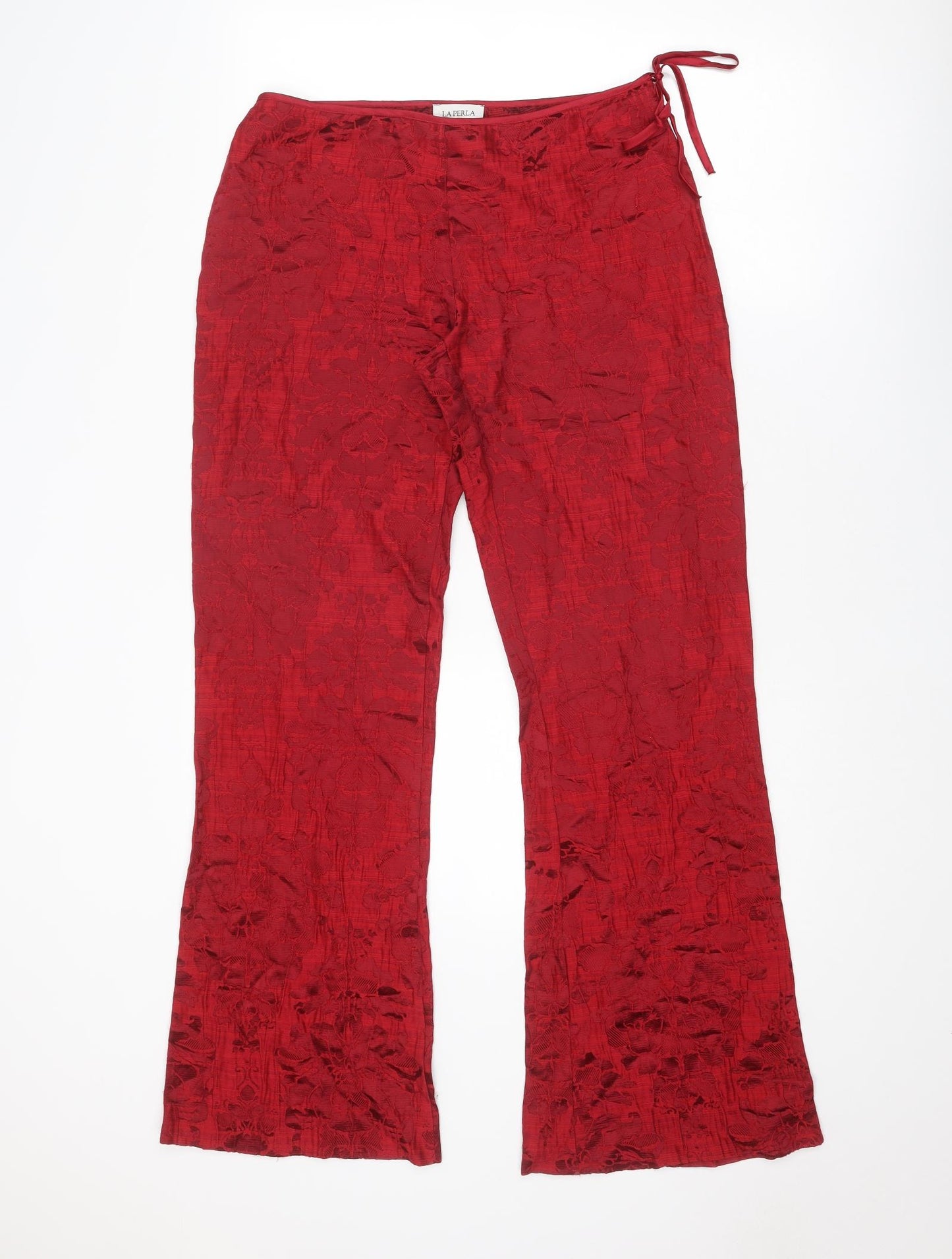 La Perla Womens Red Floral Cotton Trousers Size 14 Regular Zip - Tie Side Detail