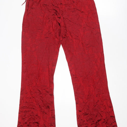La Perla Womens Red Floral Cotton Trousers Size 14 Regular Zip - Tie Side Detail