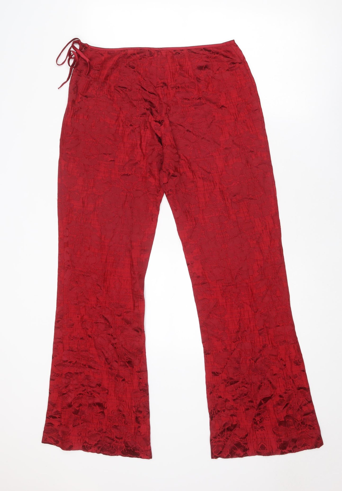 La Perla Womens Red Floral Cotton Trousers Size 14 Regular Zip - Tie Side Detail