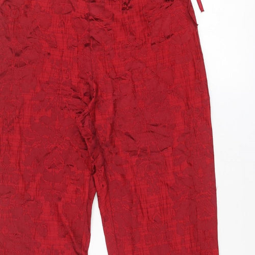 La Perla Womens Red Floral Cotton Trousers Size 14 Regular Zip - Tie Side Detail