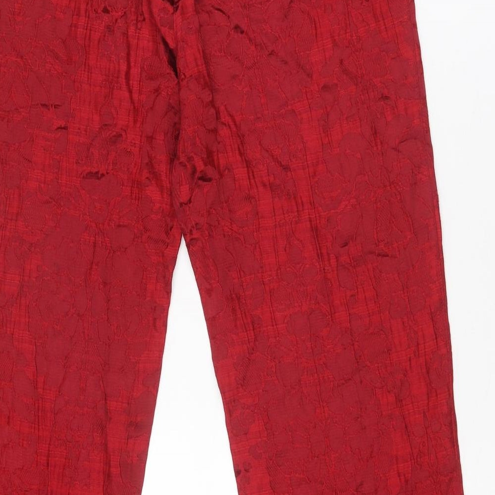 La Perla Womens Red Floral Cotton Trousers Size 14 Regular Zip - Tie Side Detail