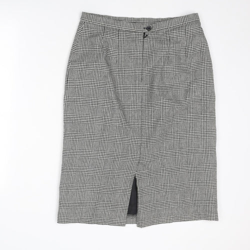 Marks and Spencer Womens Black Plaid Polyester Straight & Pencil Skirt Size 16 Zip