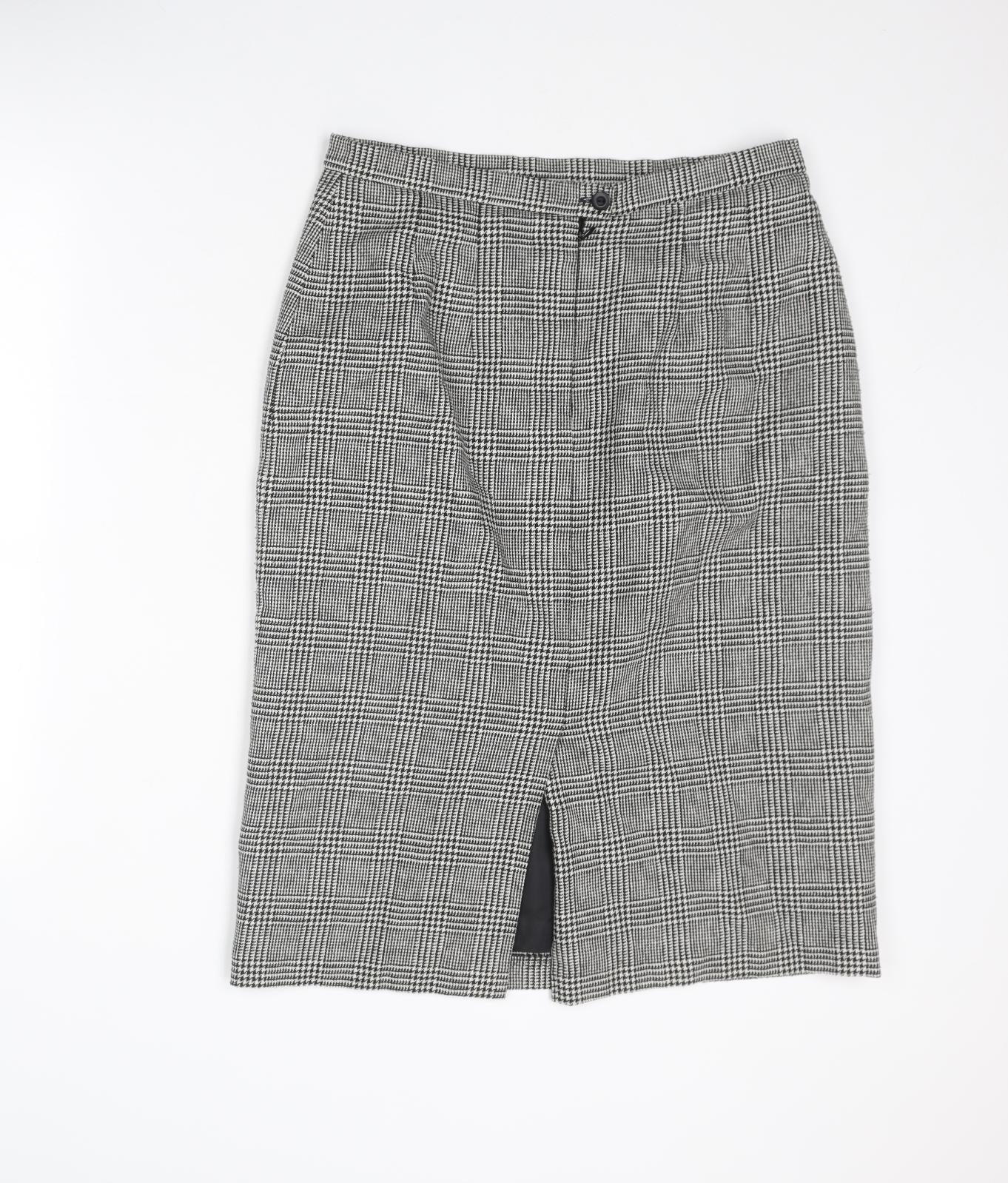Marks and Spencer Womens Black Plaid Polyester Straight & Pencil Skirt Size 16 Zip